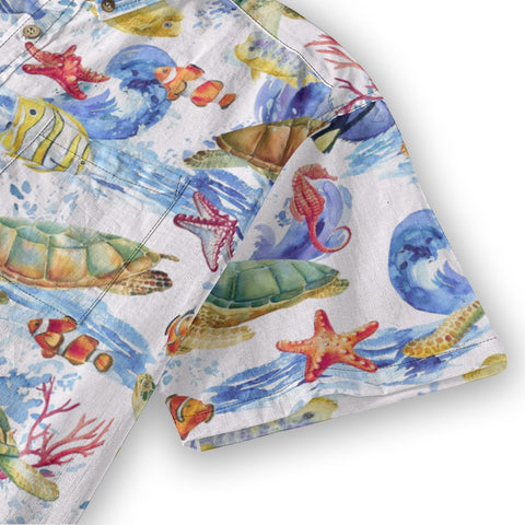 Undersea scroll Hawaiian hand-painted art vacation shirt