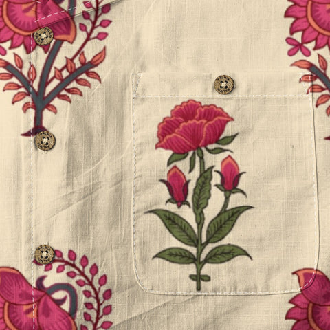 Vintage Cream Magenta Floral