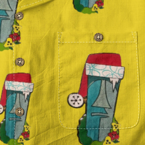 Retro hippie in moai santa hat