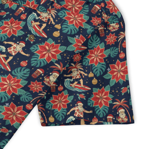 Poinsettia Surfing Santa Hawaiian Shirt