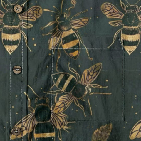 Green Bee – Dark Green Gold Bee Hand-painted Art Retro Printed Shirt