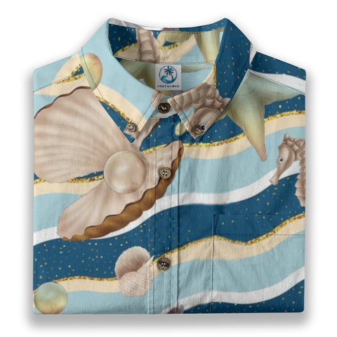 Star Tide Shadow – Retro Pictorial Nautical Wave Stripe Shirt