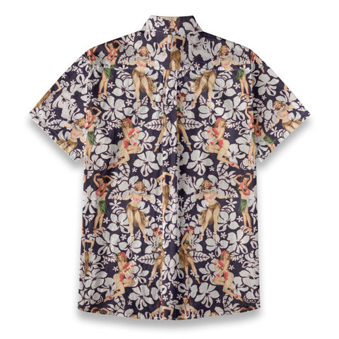 Midnight Tiki – Navy Blue Hibiscus & Tiki Goddess Shirt