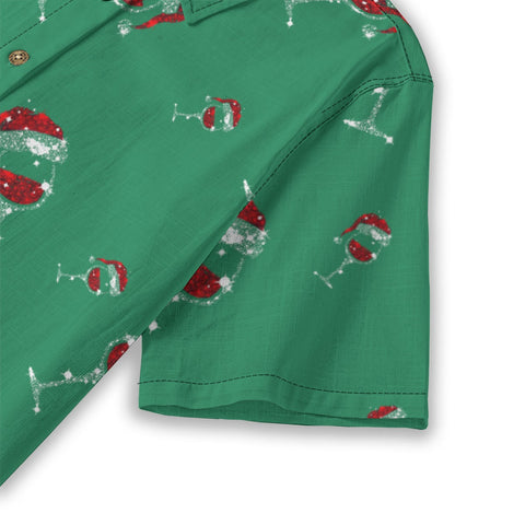 Women's Santa Hat Wine Glass Hawaiian Shirt