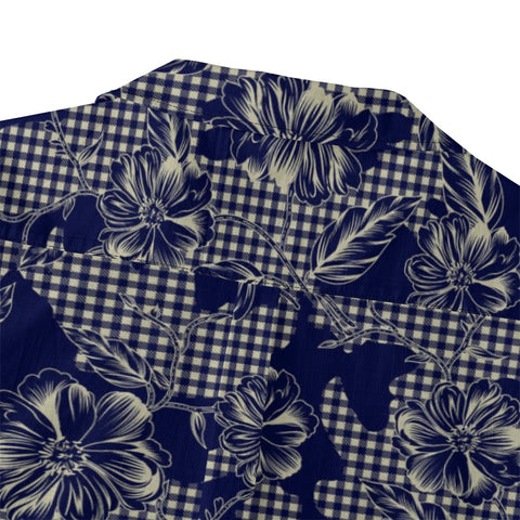 Retro Artistic Navy Gingham Floral