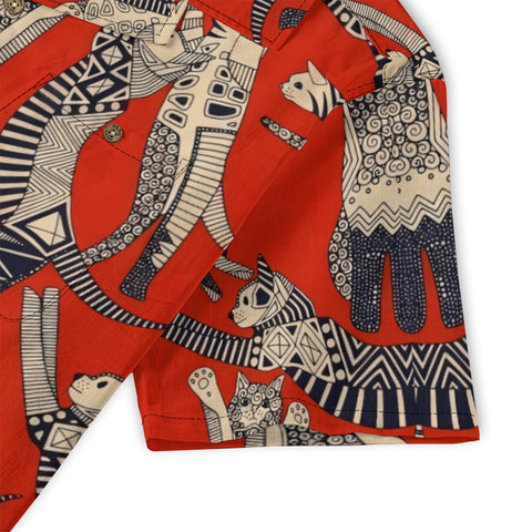 Red Tribal Cat Hawaiian Shirt