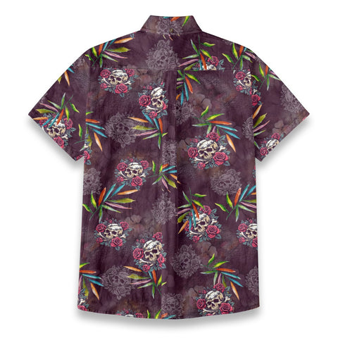 Allover Skull Hawaiian Shirt Floral Skull Rose Pinapple Hawaiian