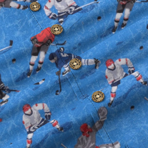 Vintage Bright Blue Hockey Player