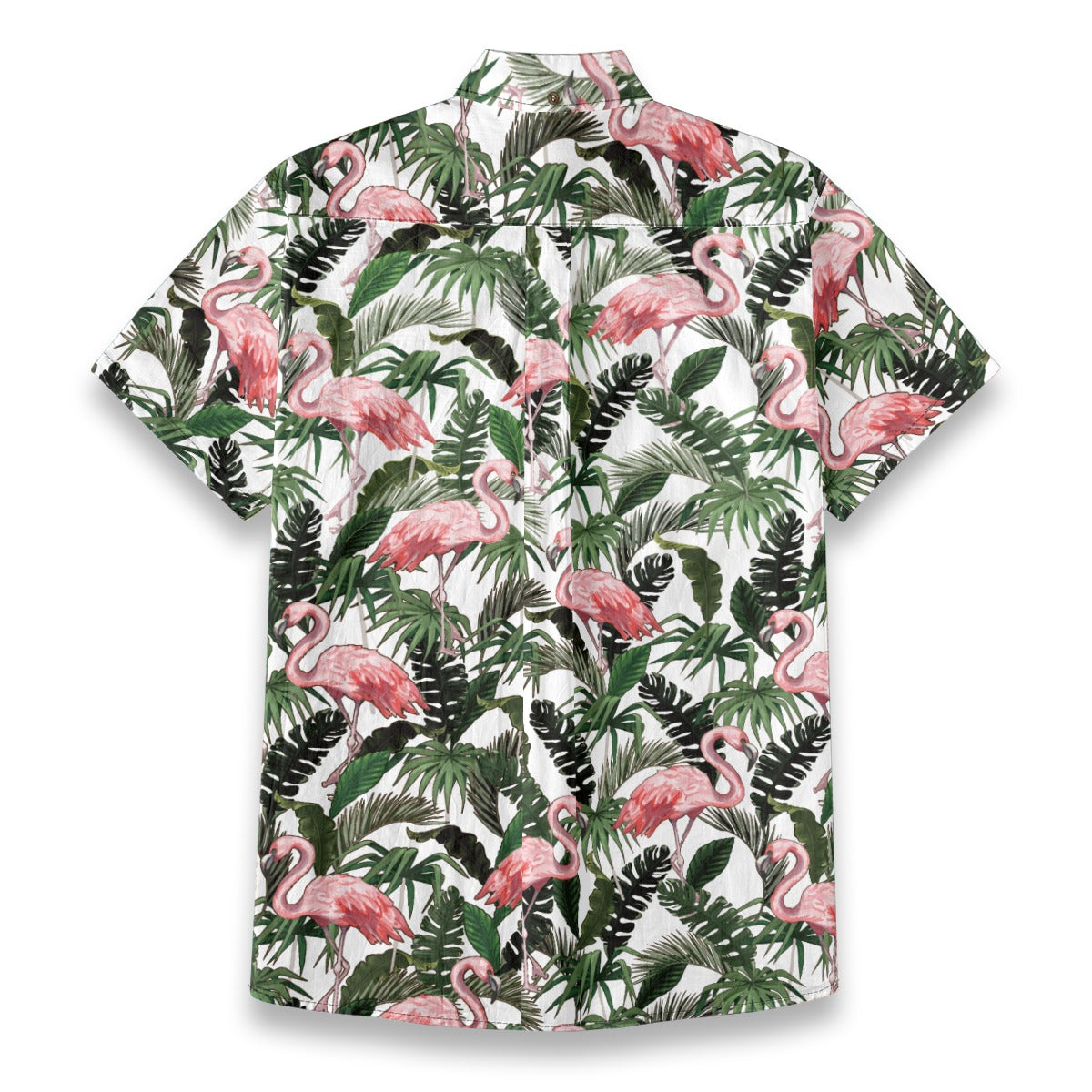 Flamingo under Hawaiian style printed shirt