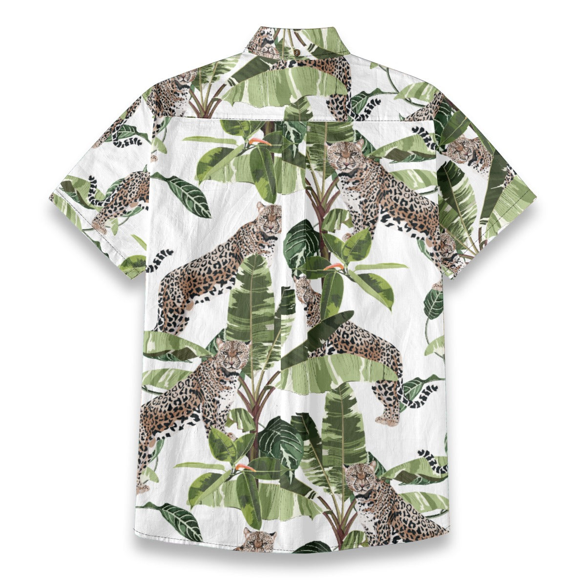 Hawaiian style watercolor leopard print shirt with palm tree print