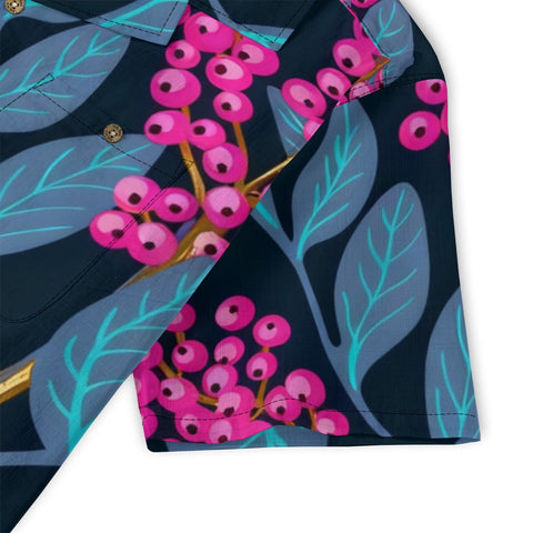 Fuchsia Berry & Teal Leaf Hawaiian Shirt