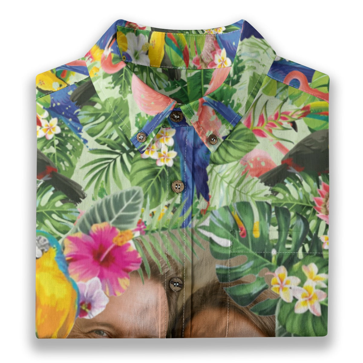 Personalized Hawaiian Shirt with Photo, Flamingo Parrot Hawaiian Shirt, Vacation Tropical Pattern Shirt for Men Women - The Palmix