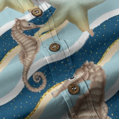 Star Tide Shadow – Retro Pictorial Nautical Wave Stripe Shirt