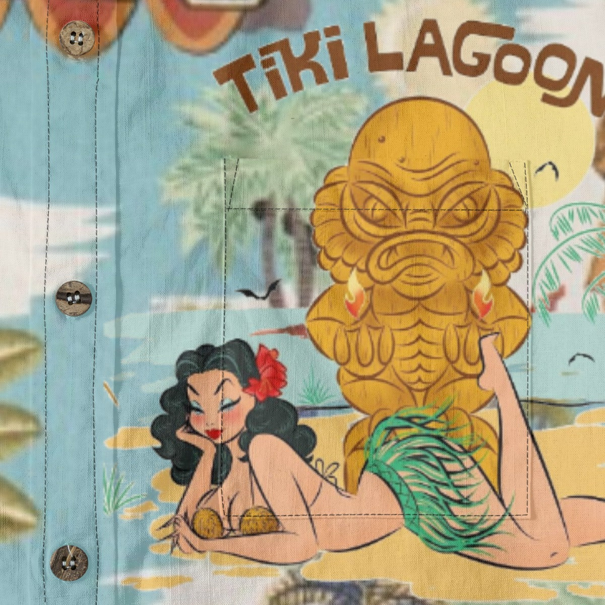 Hawaiian Vintage Pictorial TIKI Island Print Shirt