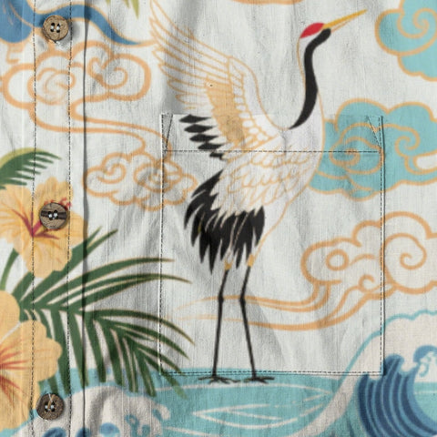 Crane Breeze – Eastern-Inspired Hand-Painted Hawaiian Shirt