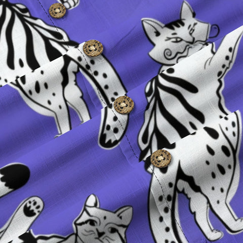 Purple Whimsical Cat Hawaiian Shirt