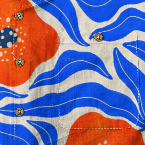 Orange Poppy & Blue Wave Hawaiian Shirt