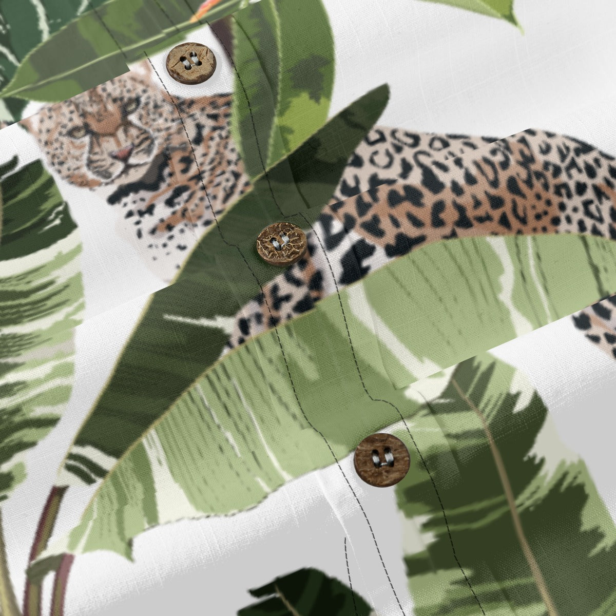 Hawaiian style watercolor leopard print shirt with palm tree print