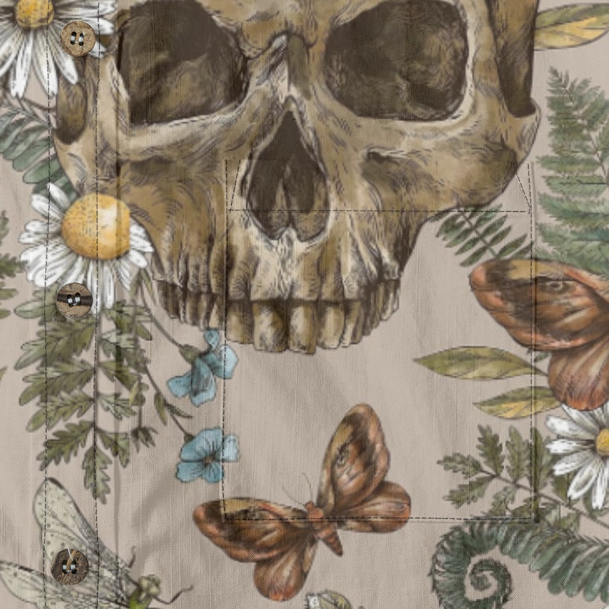 “Eternal Bloom” Hawaiian Shirt – Vintage Floral & Hand-Drawn Skull Print
