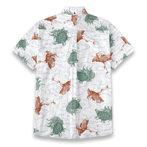 Hawaiian style sea turtle and crane summer party printed shirt