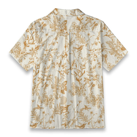 Golden Hummingbird Floral Hawaiian Shirt