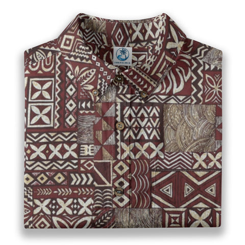 “Tapa Mosaic” – Retro Polynesian Aloha Shirt