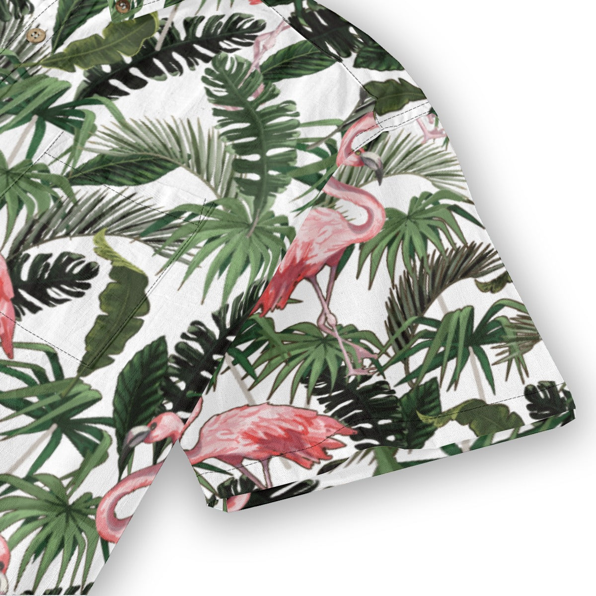 Flamingo under Hawaiian style printed shirt