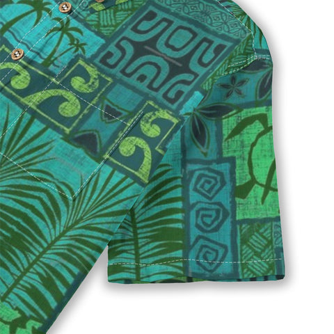 Hawaiian Tribal Volume Tiki Aloha Vintage Line Turtle Print Shirt