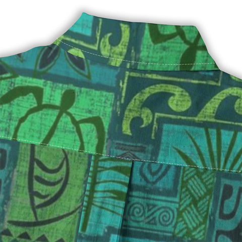 Hawaiian Tribal Volume Tiki Aloha Vintage Line Turtle Print Shirt