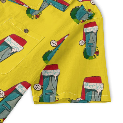 Retro hippie in moai santa hat