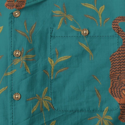 Teal Vintage Tiger & Plant