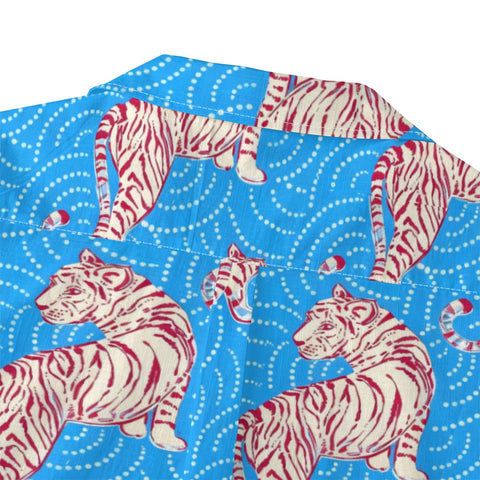 Blue Tiger Print Hawaiian Shirt