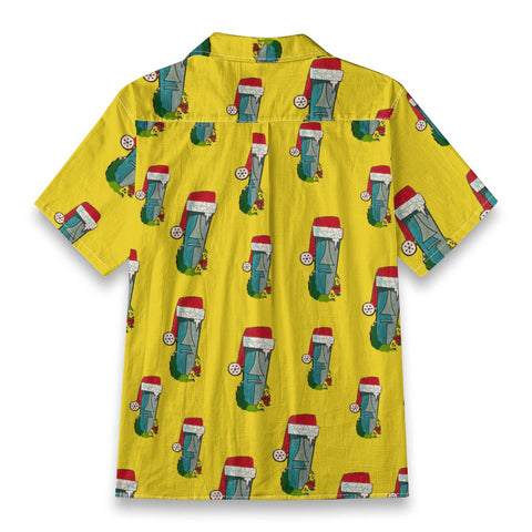 Retro hippie in moai santa hat