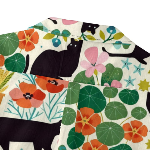 Black Cat Floral Hawaiian Shirt