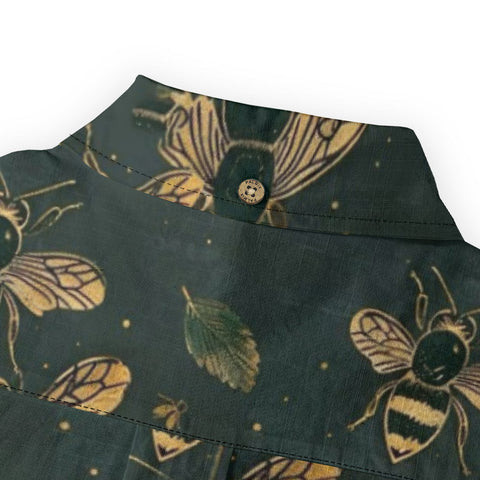 Green Bee – Dark Green Gold Bee Hand-painted Art Retro Long-sleeve shirt
