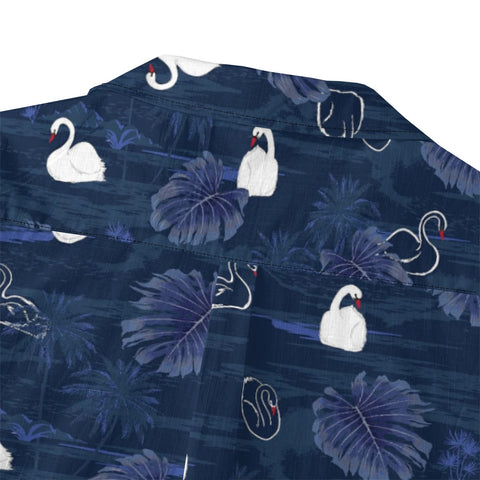 Navy Swan & Leaf Hawaiian Shirt