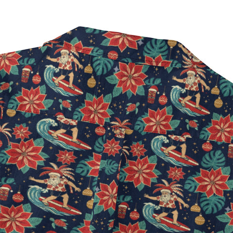 Poinsettia Surfing Santa Hawaiian Shirt