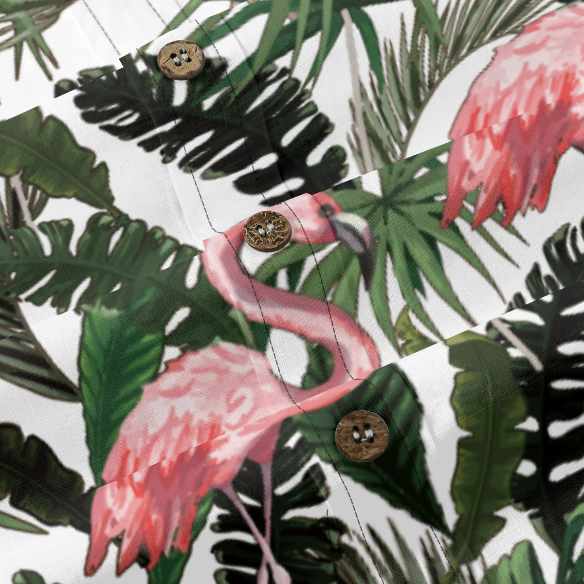 Flamingo under Hawaiian style printed shirt