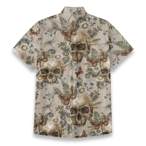 “Eternal Bloom” Hawaiian Shirt – Vintage Floral & Hand-Drawn Skull Print