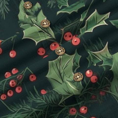 Dark Green Holly & Berry Hawaiian Shirt