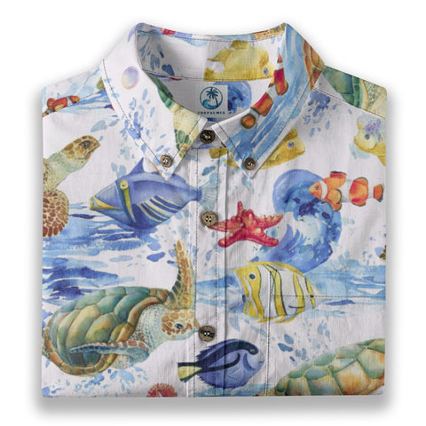 Undersea scroll Hawaiian hand-painted art vacation shirt