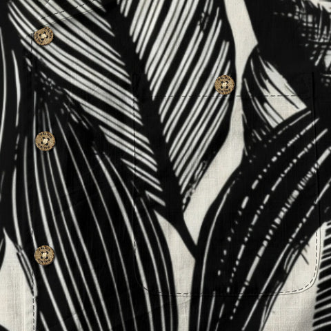 White & Black Tropical Leaf Hawaiian Shirt