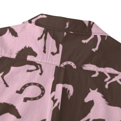 Pink & Brown Horse Hawaiian Shirt
