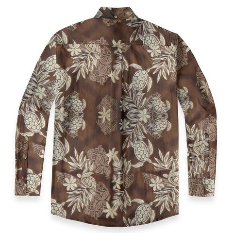 Island Guardian – Tribal Turtle & Floral Hawaiian Long-sleeve shirt