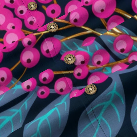 Fuchsia Berry & Teal Leaf Hawaiian Shirt