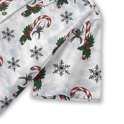 Spider's Christmas candy cane on a snowy night