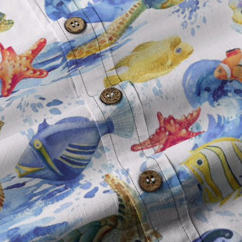Undersea scroll Hawaiian hand-painted art vacation shirt