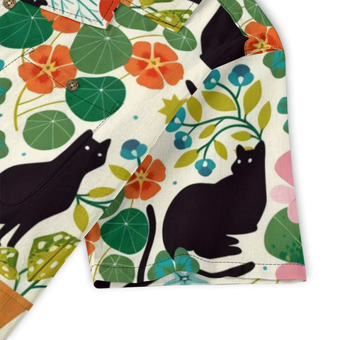 Black Cat Floral Hawaiian Shirt