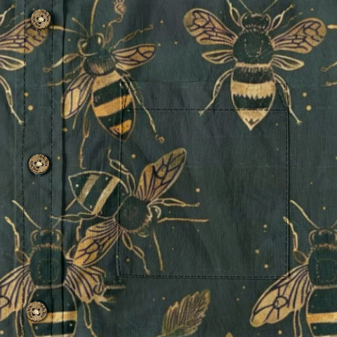 Green Bee – Dark Green Gold Bee Hand-painted Art Retro Long-sleeve shirt