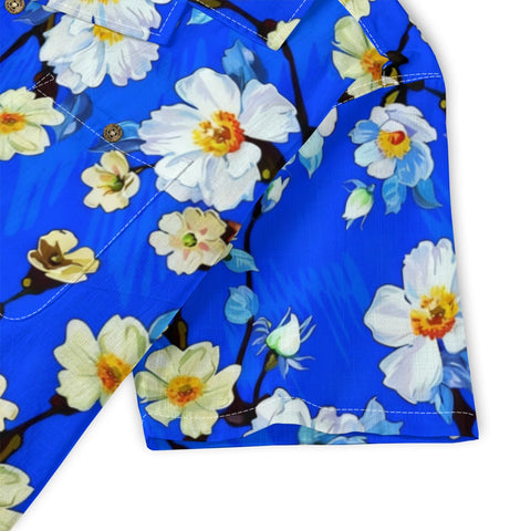Bold Blue White Floral Hawaiian Shirt
